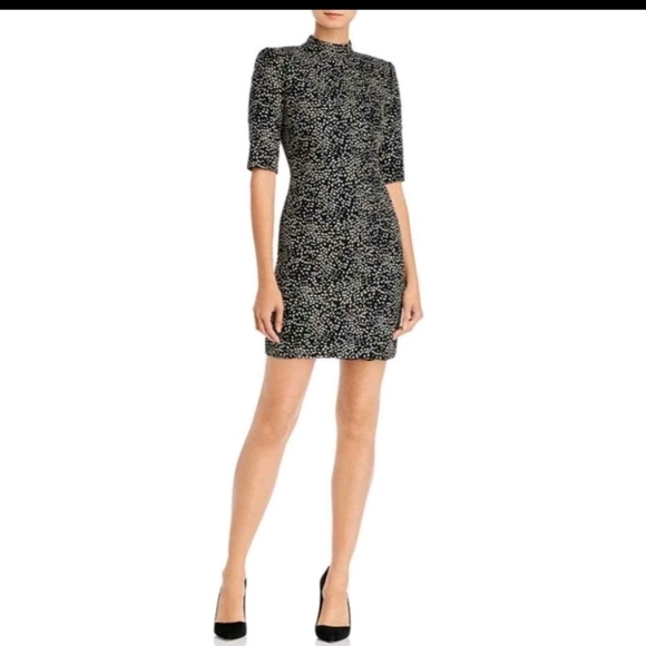 Alice + Olivia Inka Glitter Dot Dress Black Metallic Bodycon Strong Shoulder 12 - Picture 2 of 14